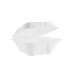 Open white foam food container set against a plain, café-style white background, reminiscent of the minimalist designs often crafted by a skilled barista.