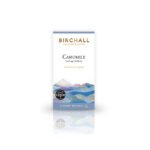 A box of Birchall Camomile tea, perfect for any café setting, featuring soothing and delicate natural infusions. The packaging showcases a serene landscape illustration and includes 15 prism tea bags. Labels indicate it's gluten-free and award-winning.